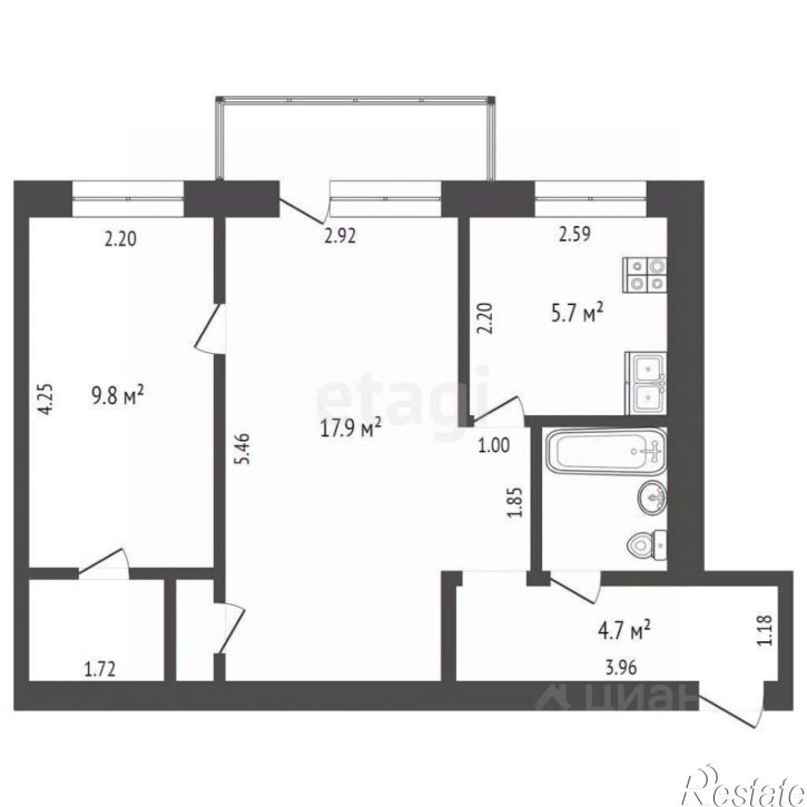 2-комн квартира улица Луначарского, 9,  д. 9