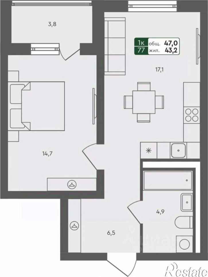 1-комн квартира в новом доме Бульварная улица, 2,  д. 2