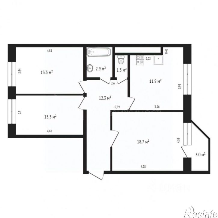 3-комн квартира улица Николая Ростовцева, 20,  д. 20