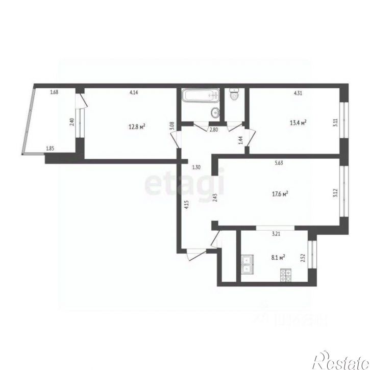 3-комн квартира ул Николая Чаплина, 121,  д. 121