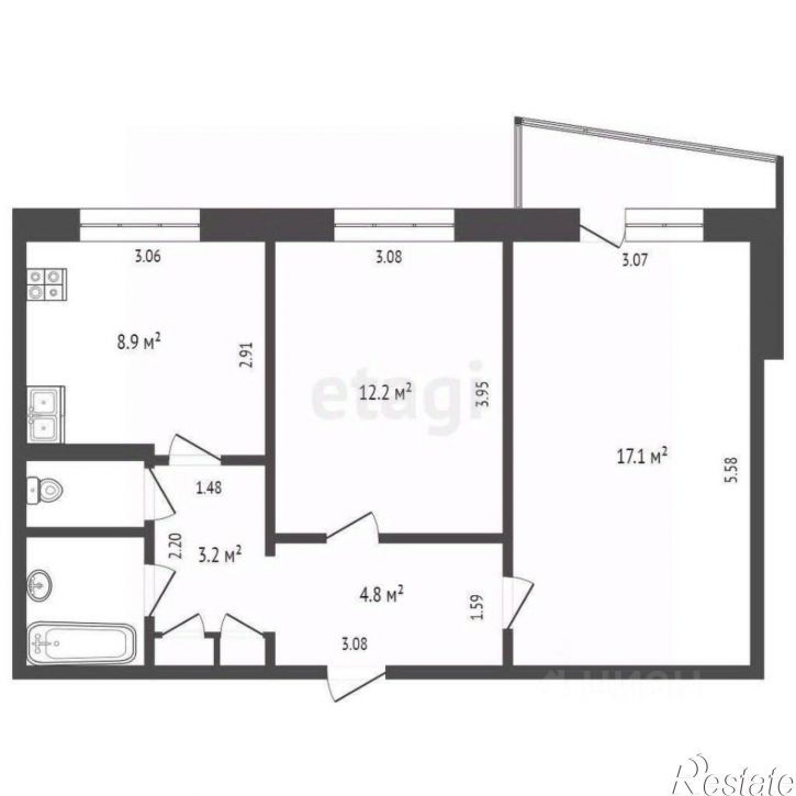 2-комн квартира ул Энергетиков, 51 А,  д. 51 А,  к. А