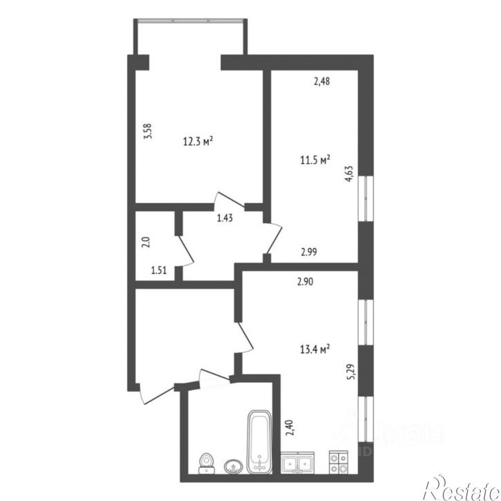 2-комн квартира ул Малыгина, 71 2,  д. 71 2,  к. 2