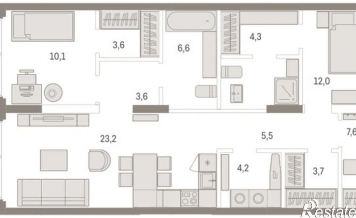 2-комн квартира ул Республики, 205 19,  д. 205 19,  к. 19
