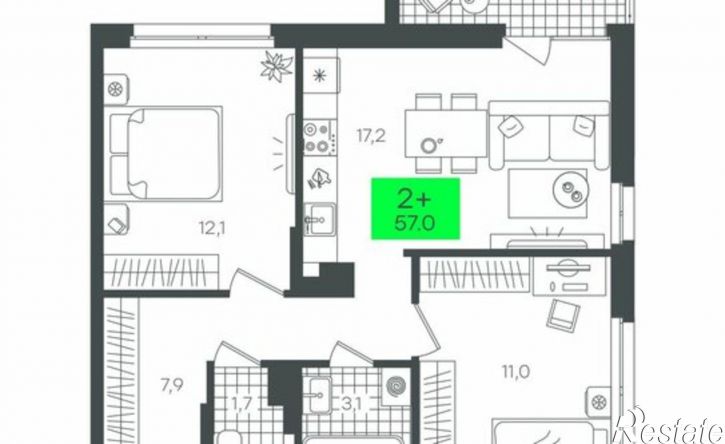 2-комн квартира в новом доме улица Владимира Абазарова, 5