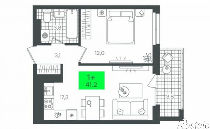 1-комн квартира в новом доме улица Владимира Абазарова, 5
