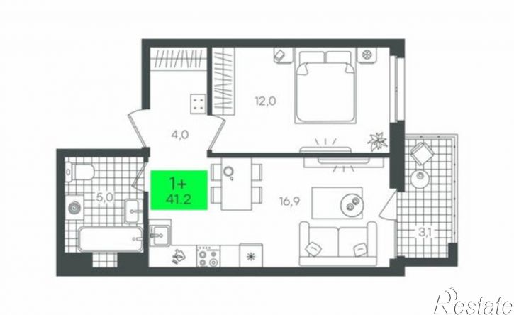 1-комн квартира в новом доме улица Владимира Абазарова, 5