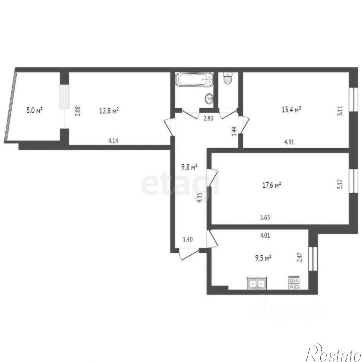 3-комн квартира ул Николая Чаплина, 121,  д. 121