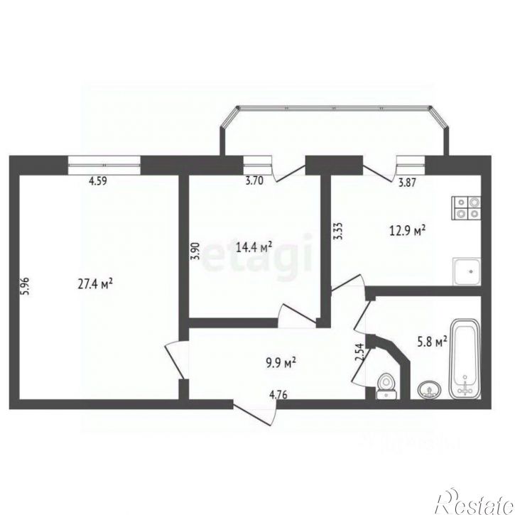 2-комн квартира ул Мельникайте, 125 1,  д. 125 1,  к. 1