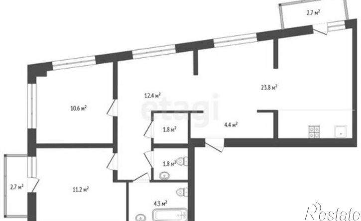 2-комн квартира Причальная улица, 7