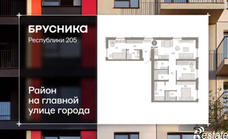 3-комн квартира ул Республики, 205 19,  д. 205 19,  к. 19