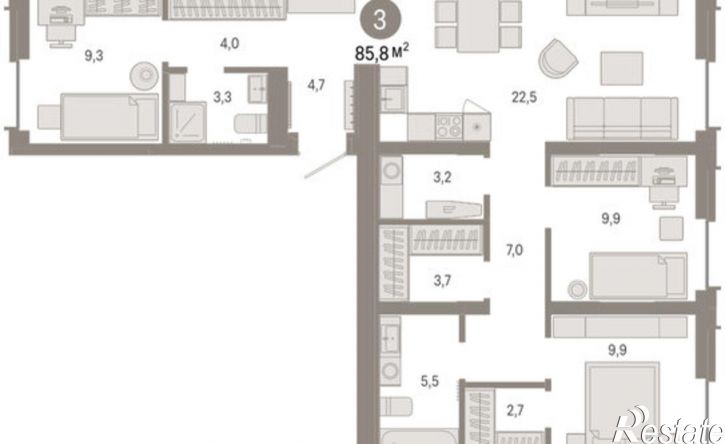 3-комн квартира ул Республики, 205 19,  д. 205 19,  к. 19