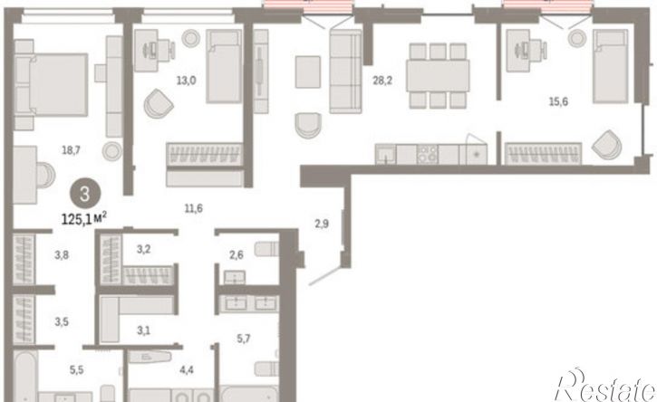 3-комн квартира ул Республики, 205 19,  д. 205 19,  к. 19
