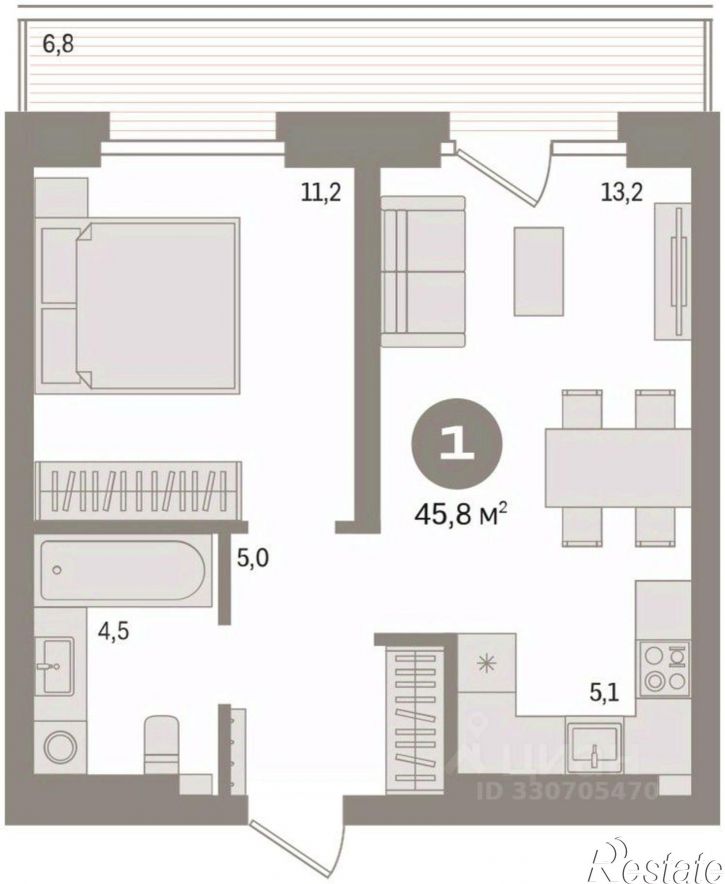 2-комн квартира в новом доме Причальная улица, 9