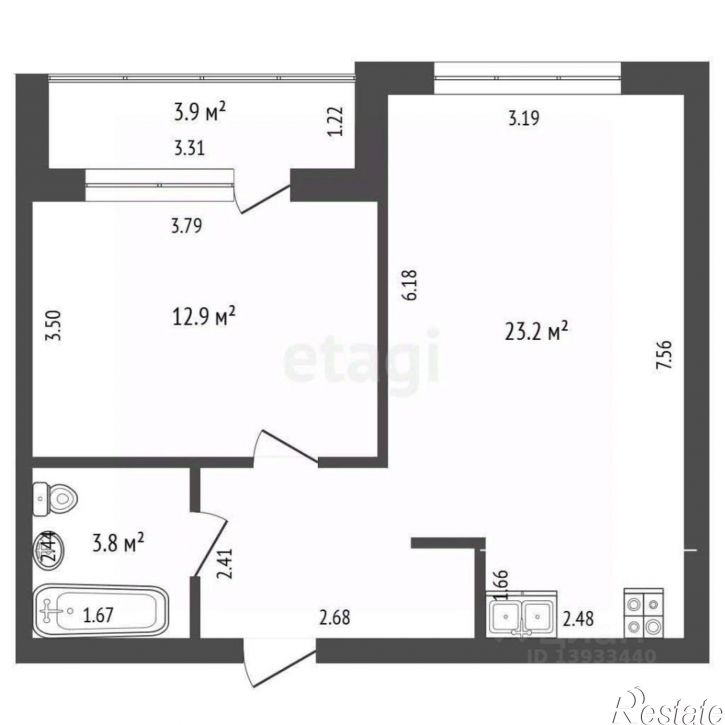 1-комн квартира ул Василия Подшибякина, 15 1,  д. 15 1,  к. 1