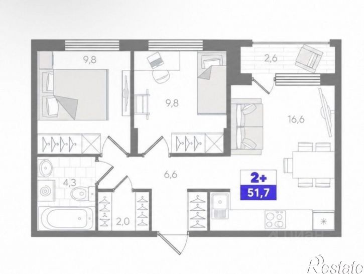 2-комн квартира Тюмень, улица Виктора Тимофеева, 3