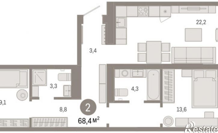 2-комн квартира ул Республики, 205 19,  д. 205 19,  к. 19