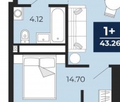 1-комн, 43 кв м, этаж 22/24 ЖК Мириады