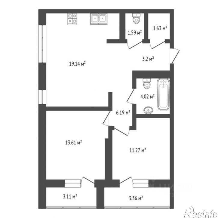 2-комн квартира ул Судостроителей, 46 1,  д. 46 1,  к. 1
