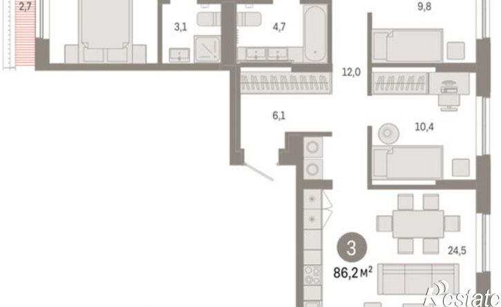 3-комн квартира ул Краснооктябрьская, 4 3,  д. 4 3,  к. 3