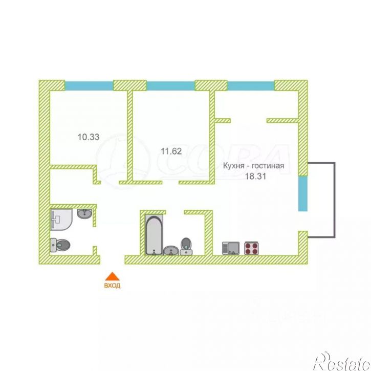 2-комн квартира ул Сергея Свиридова, 11 2,  д. 11 2,  к. 2