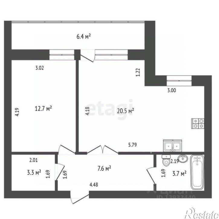 1-комн квартира ул Станислава Карнацевича, 14,  д. 14