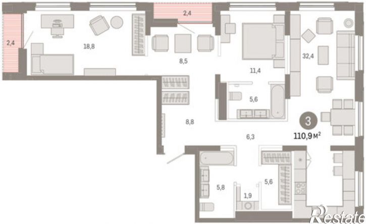 3-комн квартира ул Краснооктябрьская, 4 3,  д. 4 3,  к. 3