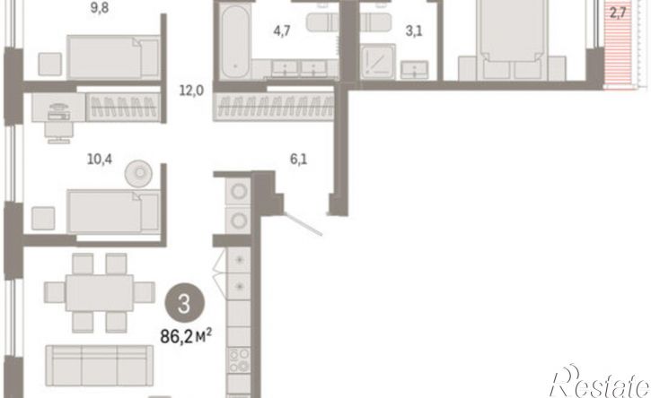 3-комн квартира ул Краснооктябрьская, 4 3,  д. 4 3,  к. 3
