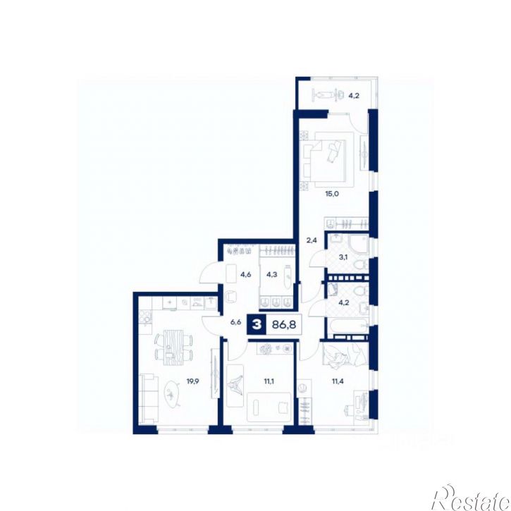 3-комн квартира в новом доме ул Агеева, 215,  д. 215