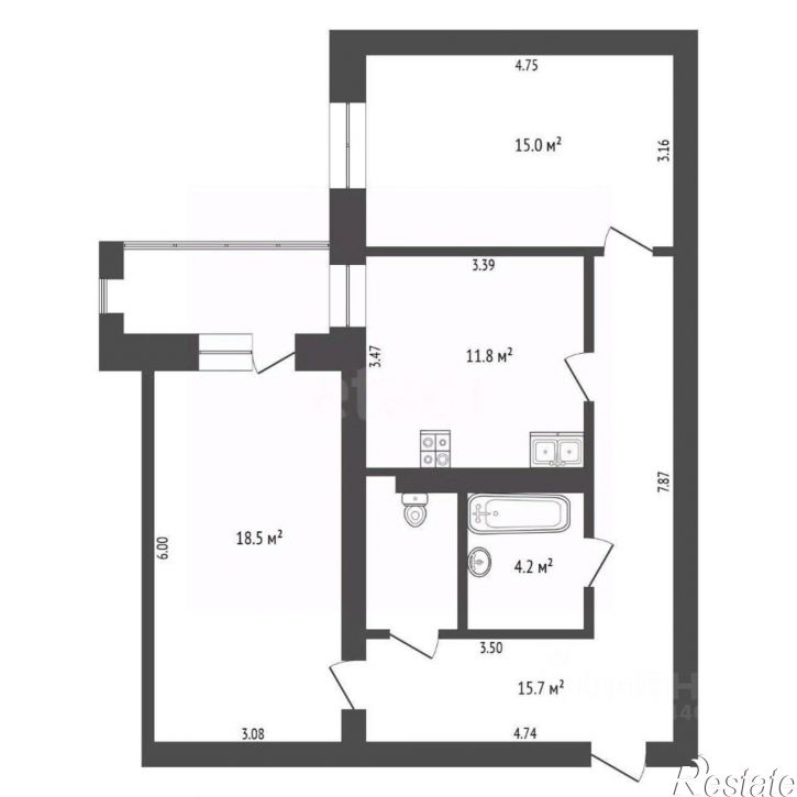 2-комн квартира ул Московский тракт, 143 5,  д. 143 5,  к. 5