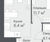 1-комн, 32 кв м, этаж 14/14 ул Московский тракт, 154