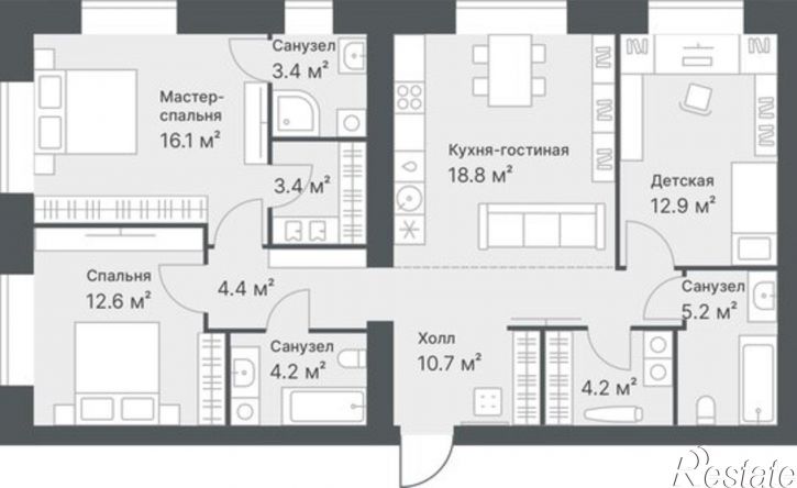 3-комн квартира в новом доме ул Московский тракт, 154,  д. 154