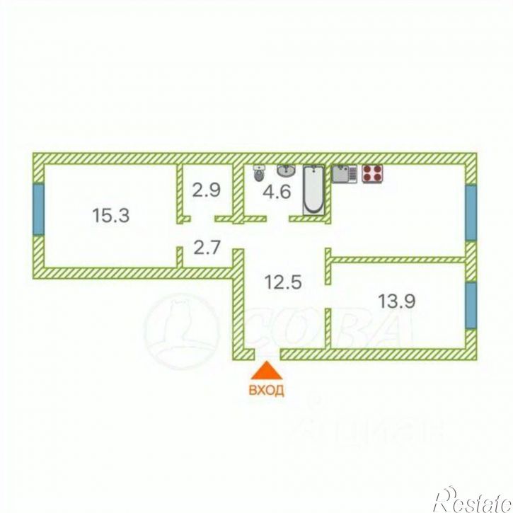 2-комн квартира ул Республики, 204 6,  д. 204 6,  к. 6