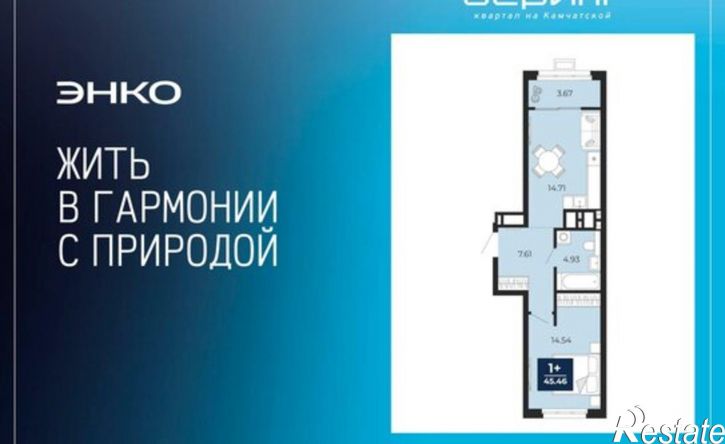 1-комн квартира в новом доме ул Камчатская, 60,  д. 60