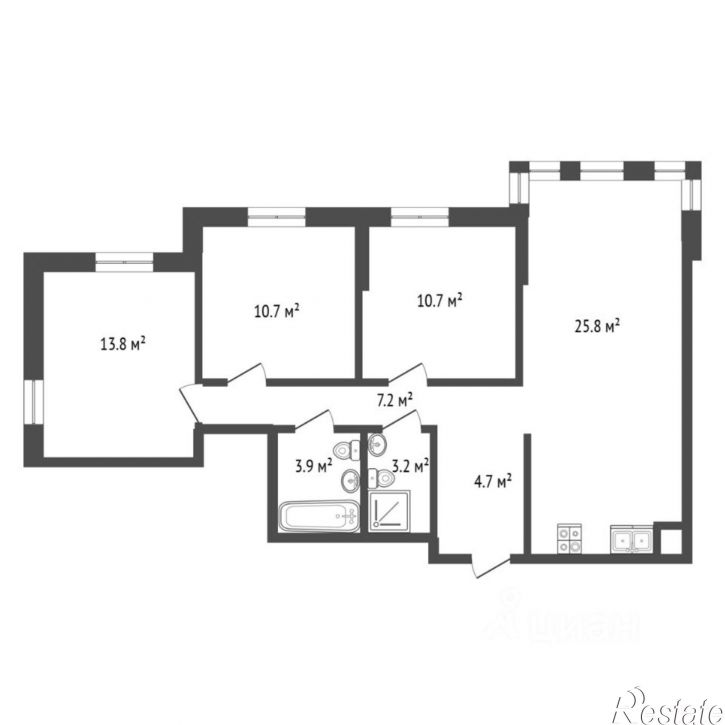 3-комн квартира ул Эльвиры Федоровой, 3,  д. 3