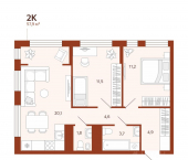 2-комн, 57 кв м, этаж 10/14 улица Новаторов, 28