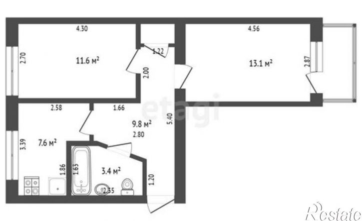 2-комн квартира Лесной мкр, 1,  д. 1