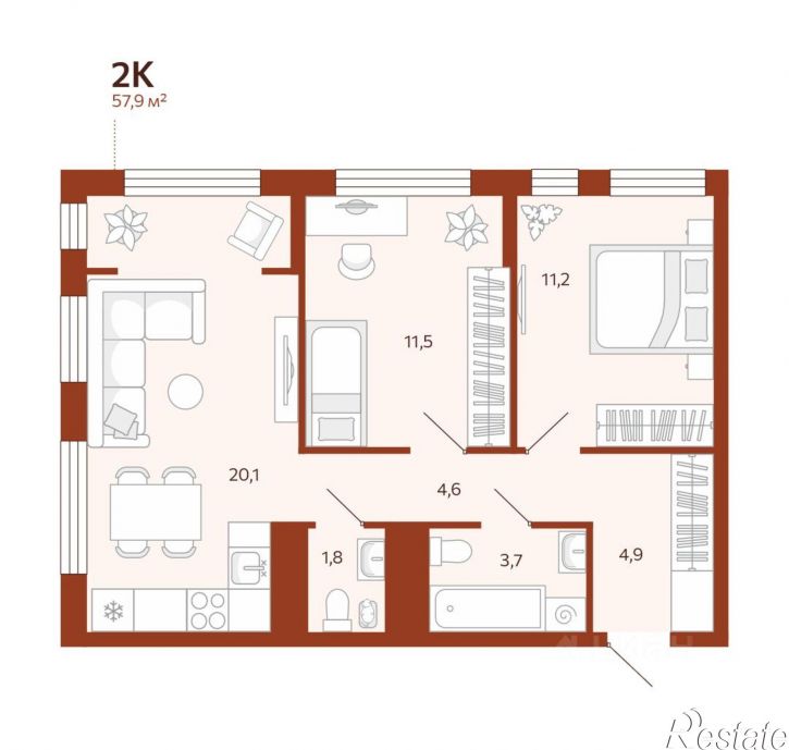 2-комн квартира в новом доме улица Новаторов, 28