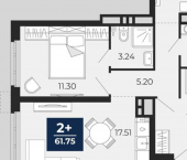 2-комн, 62 кв м, этаж 5/24 ЖК Мириады
