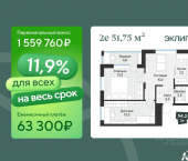 2-комн, 51 кв м, этаж 2/4 ул Игоря Комиссарова, 18