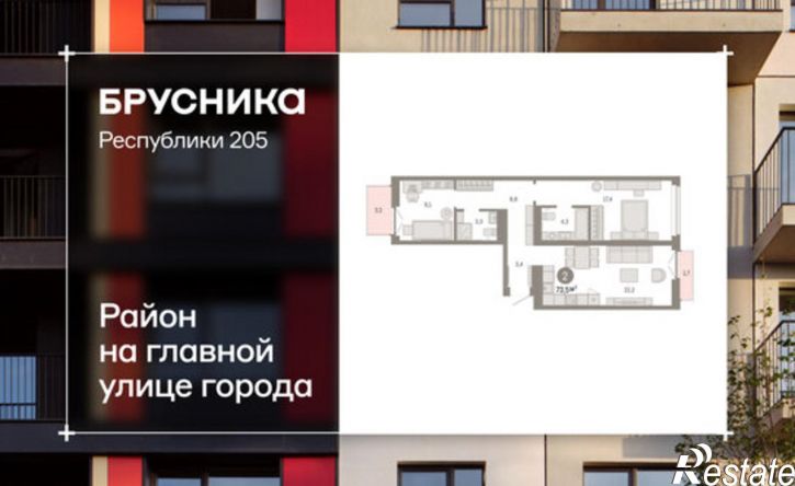 2-комн квартира ул Республики, 205 19,  д. 205 19,  к. 19