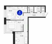 2-комн, 67 кв м, этаж 6/23 Корабельный пр-д, 5