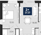 2-комн, 57 кв м, этаж 10/16 ЖК Мириады