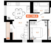 2-комн, 53 кв м, этаж 4/20 ул Бакинских Комиссаров, 3 1