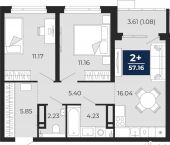 2-комн, 59 кв м, этаж 17/21 Арктическая улица, 6