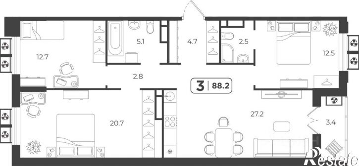 3-комн квартира ул Харьковская, 49,  д. 49