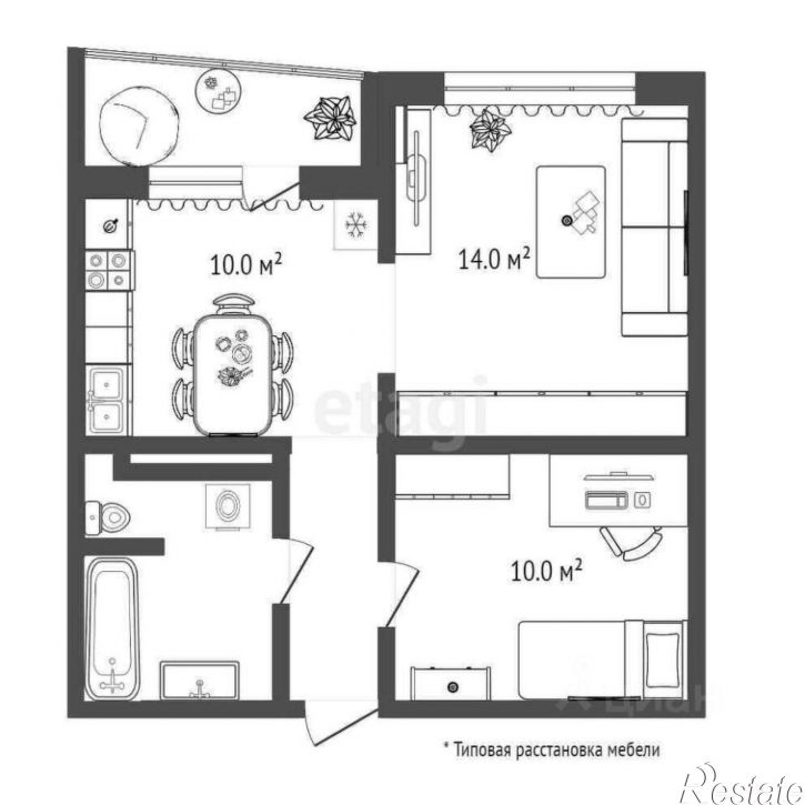 2-комн квартира ул Федюнинского, 56 1,  д. 56 1,  к. 1