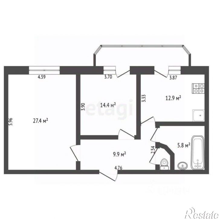 2-комн квартира ул Мельникайте, 125 1,  д. 125 1,  к. 1