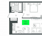1-комн, 40 кв м, этаж 8/16 улица Владимира Абазарова, 5