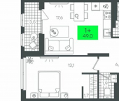 1-комн, 49 кв м, этаж 7/16 улица Владимира Абазарова, 1