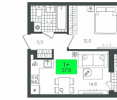1-комн, 38 кв м, этаж 7/17 улица Владимира Абазарова, 11